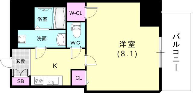 ファステート神戸ティアモ(1K/8階)の間取り写真