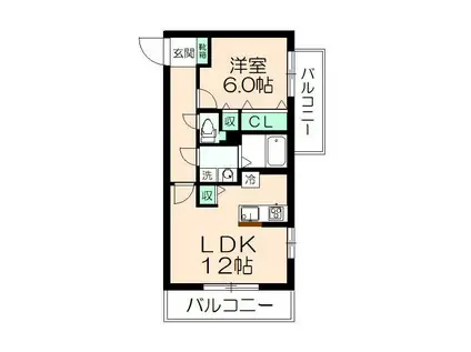 アミクール日野(1LDK/1階)の間取り写真