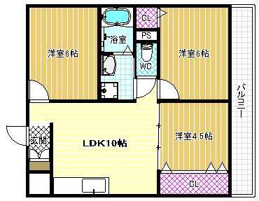 ベルドミール天美(3LDK/2階)の間取り写真