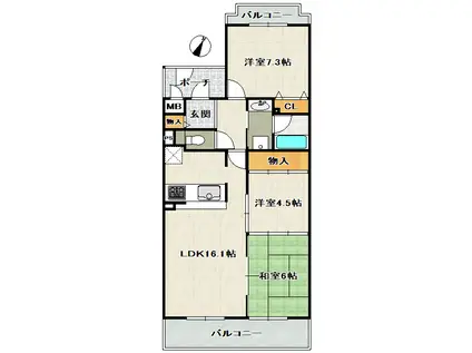 ライオンズマンション宝塚売布A棟(3LDK/2階)の間取り写真
