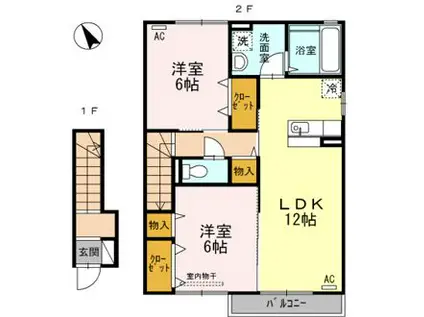 サニーコート水呑B(2LDK/2階)の間取り写真