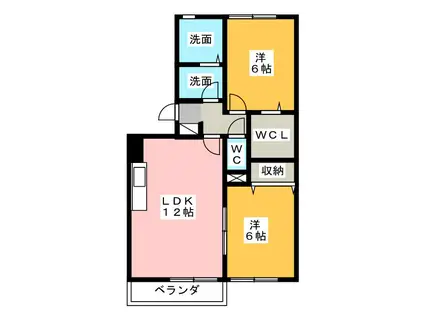 トリヴァンベールB(2LDK/3階)の間取り写真