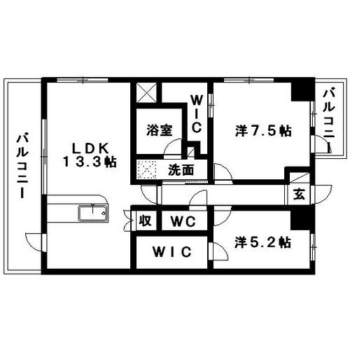 AMUSE千歳(2LDK/7階)の間取り写真