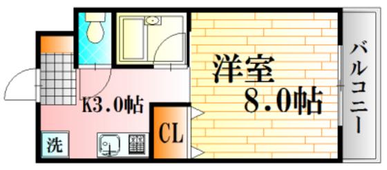 ルーエ祇園(1K/2階)の間取り写真