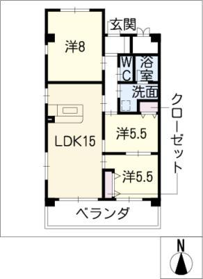 レジデンスタツミ二番館(3LDK/2階)の間取り写真