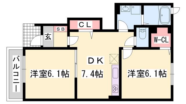 メゾン・城ノ下B(2DK/1階)の間取り写真