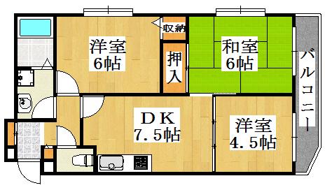 ピアウエスト西明石(3DK/5階)の間取り写真