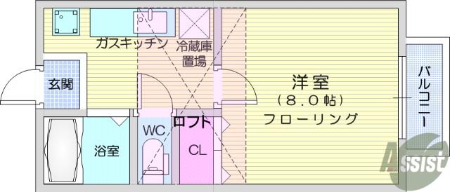 アヴァンセ富沢南三番館(1K/2階)の間取り写真
