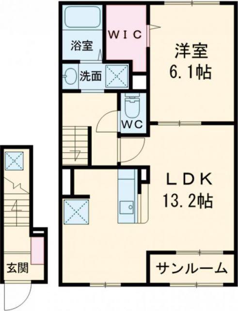 リバーサイド鎗田(1LDK/2階)の間取り写真