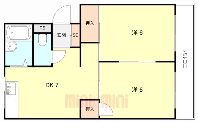 レジスコート東難波III(2DK/3階)の間取り写真