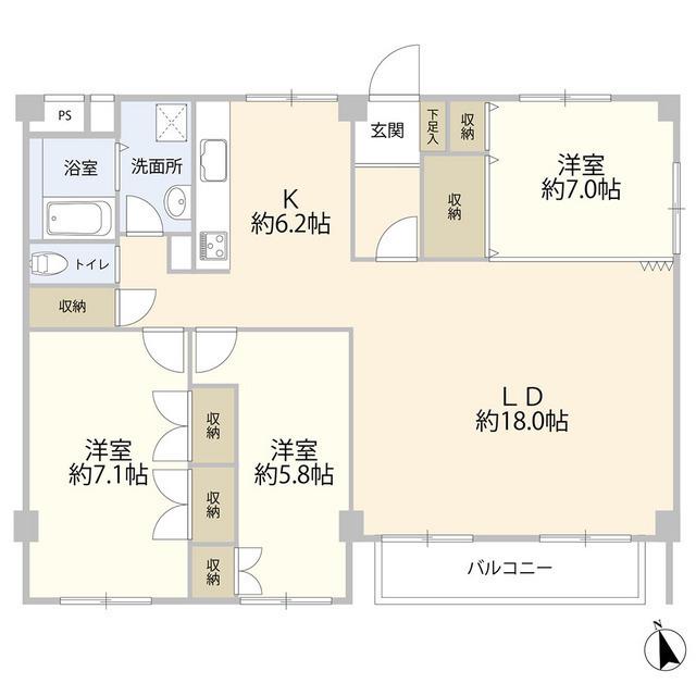 検見川ラインハイム(3LDK/4階)の間取り写真