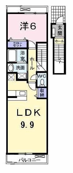 ビアンカンパーニュ A(1LDK/2階)の間取り写真