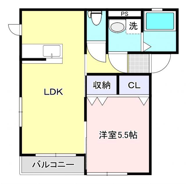 どっと込む新白河B(1LDK/2階)の間取り写真