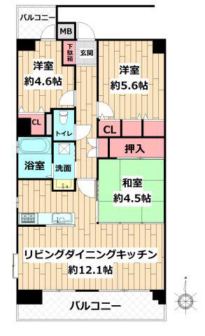 ヒューマンスクエア南柏(3LDK/1階)の間取り写真