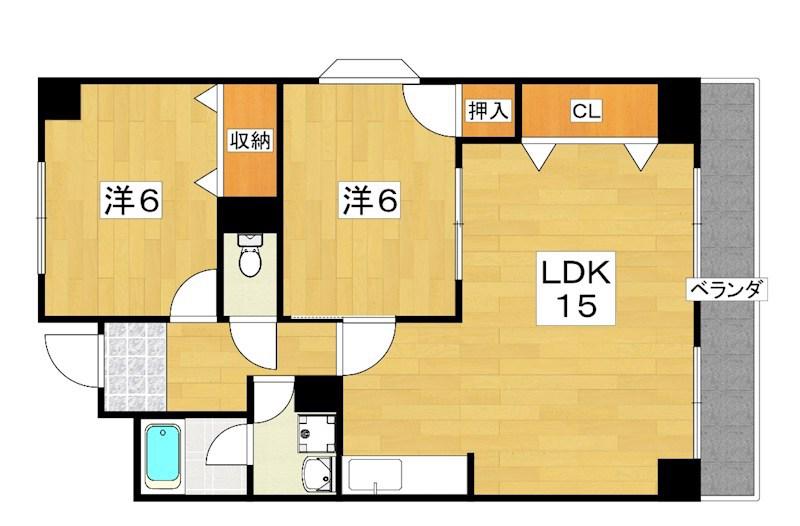 マンショングランメール(2LDK/4階)の間取り写真