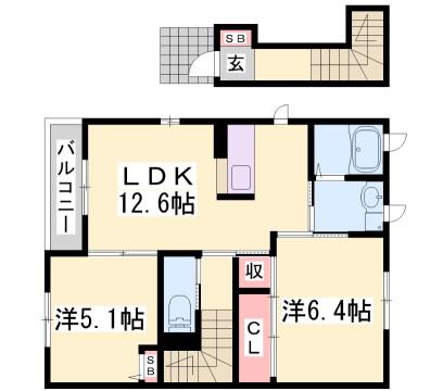 オアシスハイツA棟(2LDK/2階)の間取り写真