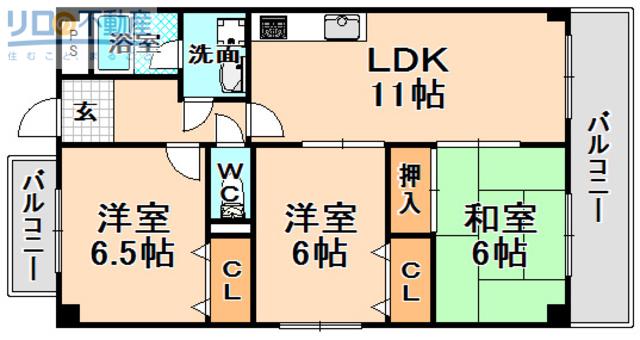 リブレ鴻池(3LDK/2階)の間取り写真
