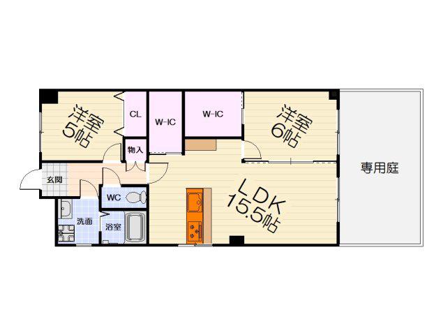 グリーンガーデン羽衣(2LDK/1階)の間取り写真