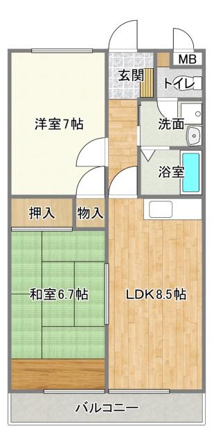 ハミング弥生(2DK/3階)の間取り写真
