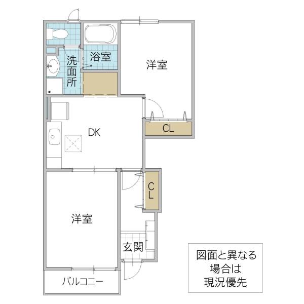 ヴィラアべニールC(2DK/1階)の間取り写真