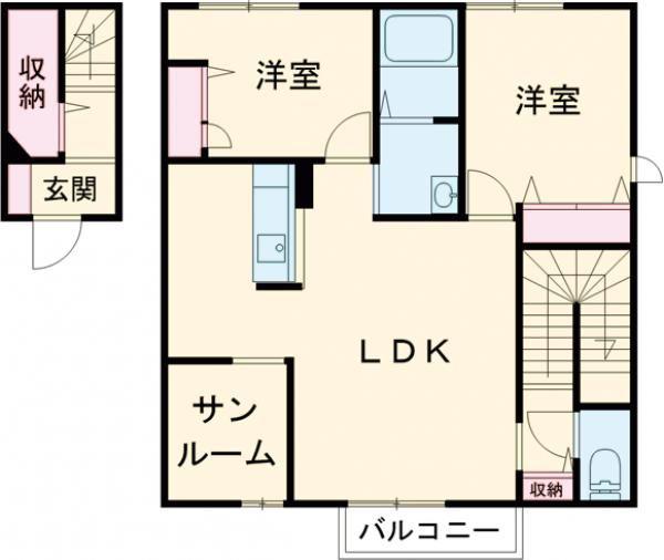 ベル・フロンテB棟(2LDK/2階)の間取り写真