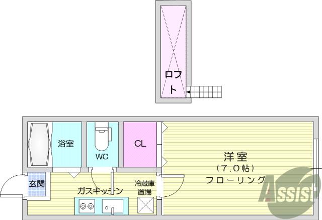 ホワイトキャッスル幸町(1K/2階)の間取り写真