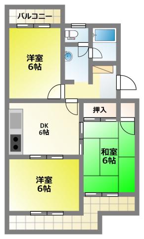 YUYUハイツII(3DK/1階)の間取り写真