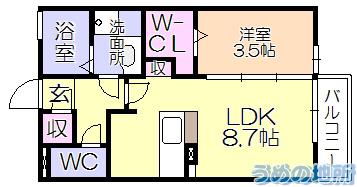 フェアプラッツB棟(1LDK/1階)の間取り写真