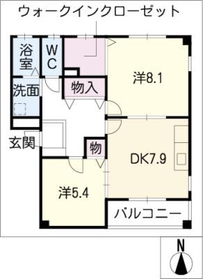 グラサージュ・ドゥ(2DK/1階)の間取り写真