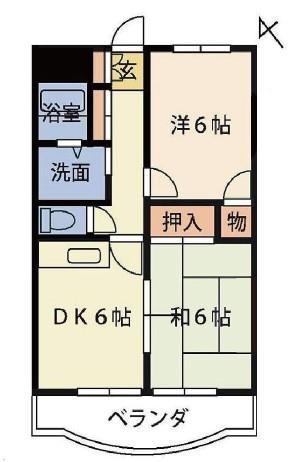 アムフルス2号館(2DK/2階)の間取り写真