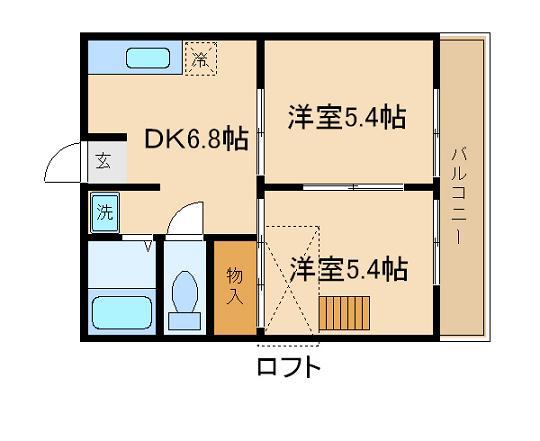ルナメイト(2DK/2階)の間取り写真
