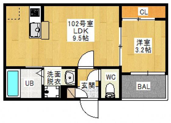 REGALEST TERRACE 下伊福(1LDK/1階)の間取り写真