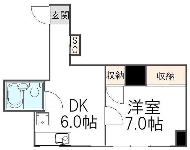 マツバビル(1DK/2階)の間取り写真