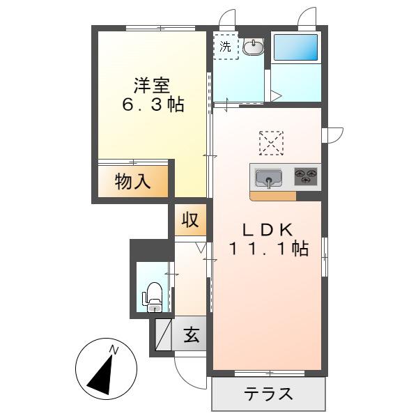 メゾンひかりA棟(1LDK/1階)の間取り写真
