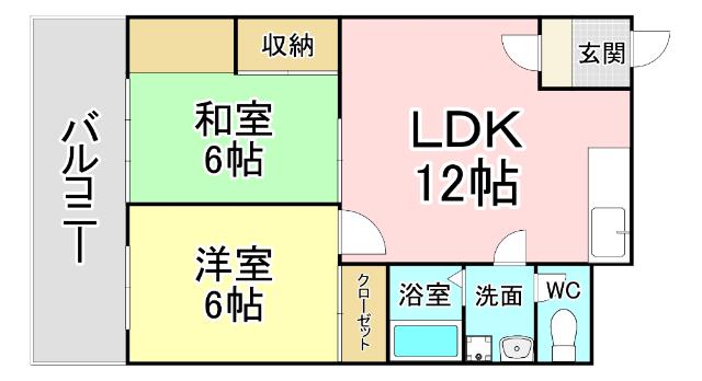 ハニーハイツ三萩野(2LDK/9階)の間取り写真