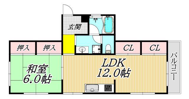 ハイツ友行(1LDK/2階)の間取り写真