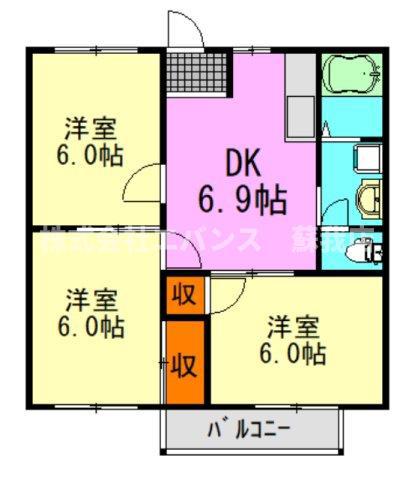 ハイツマルショウD(3DK/2階)の間取り写真