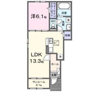 メゾングレーヌ東觜崎B(1LDK/1階)の間取り写真