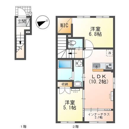 LAULEA貴船ラウレア貴船(2LDK/2階)の間取り写真