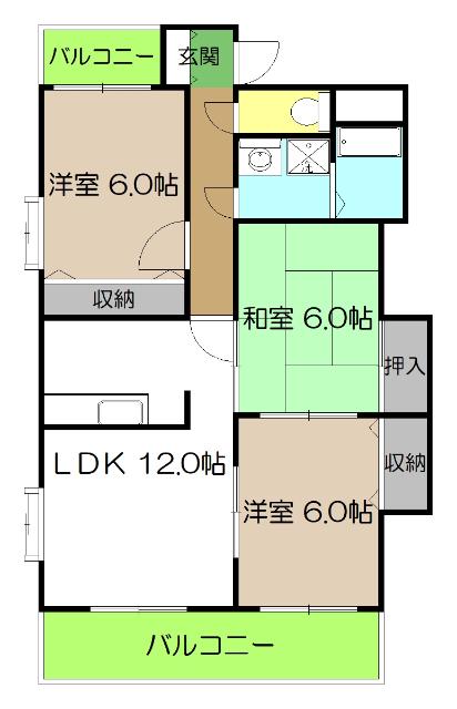 ルミエールIII(3LDK/4階)の間取り写真