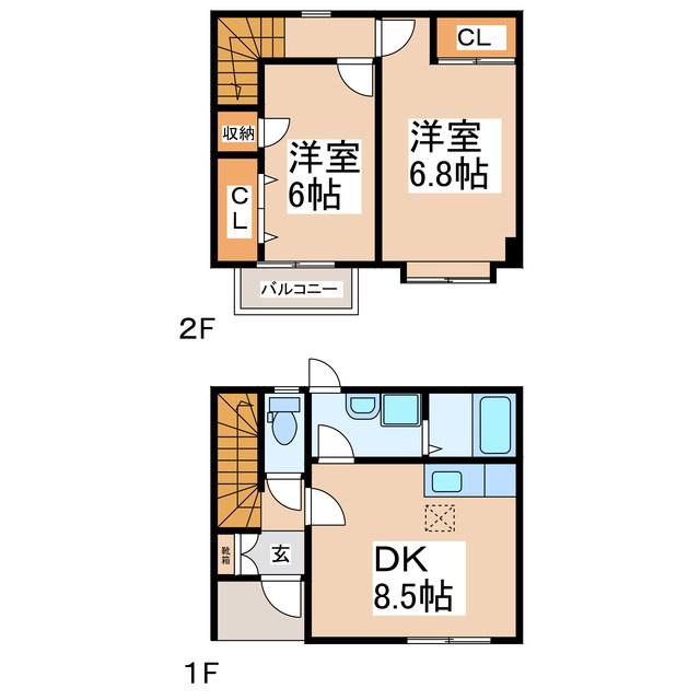 コンフォルターブル清水B(2DK/1階)の間取り写真