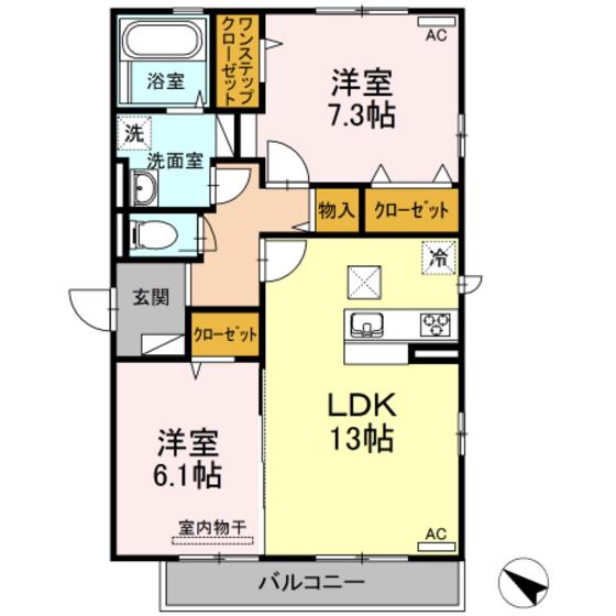 ハイアーク C C棟(2LDK/1階)の間取り写真