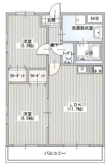 クレストガーデン南柏(2LDK/2階)の間取り写真