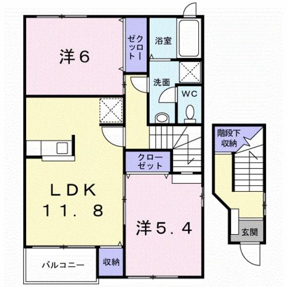 プラシード上ノ山 D(2LDK/2階)の間取り写真