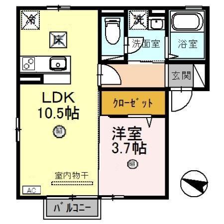 エルミタージュ(1LDK/1階)の間取り写真