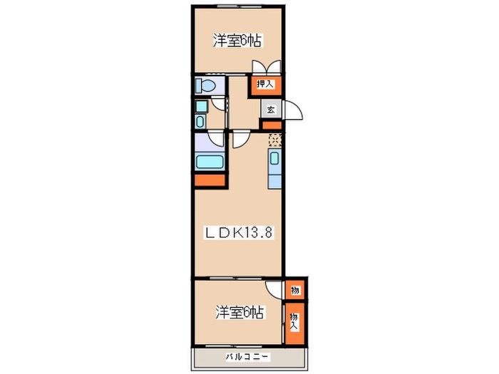 サザンヒルズ生田(2LDK/1階)の間取り写真