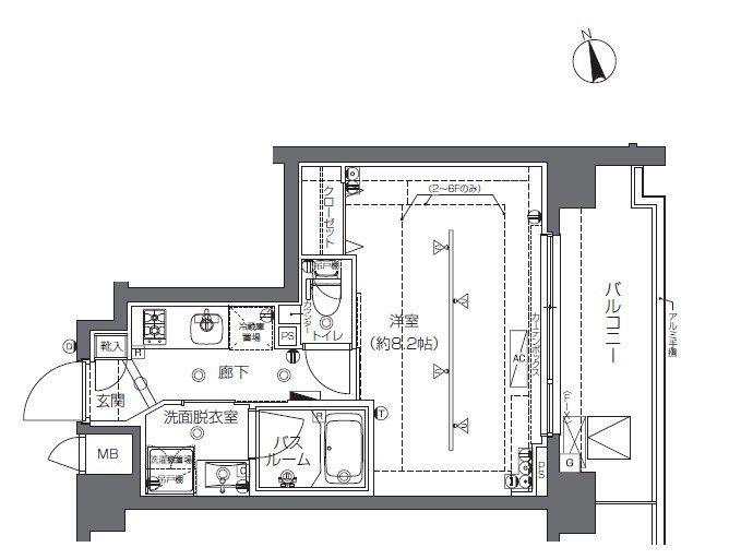 ZOOM中野(1K/2階)の間取り写真