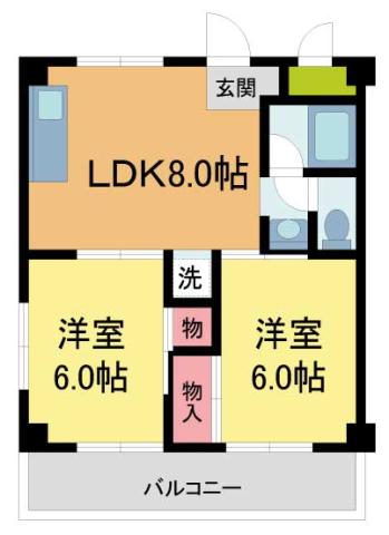 シャンブル吉岡(2LDK/3階)の間取り写真