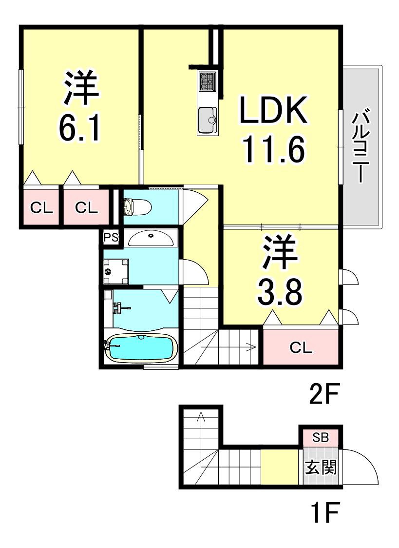 ウィット垂水II(2LDK/2階)の間取り写真