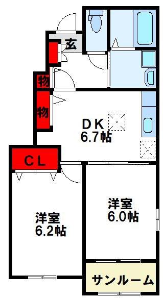 サン ヴィレッジ B(2DK/1階)の間取り写真